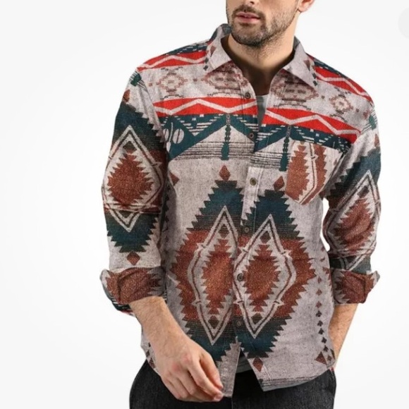 (A11) Coofandy Mens Aztec Print Button-Up Long-sleeve Shirt, Size Small, NWT - Picture 1 of 5